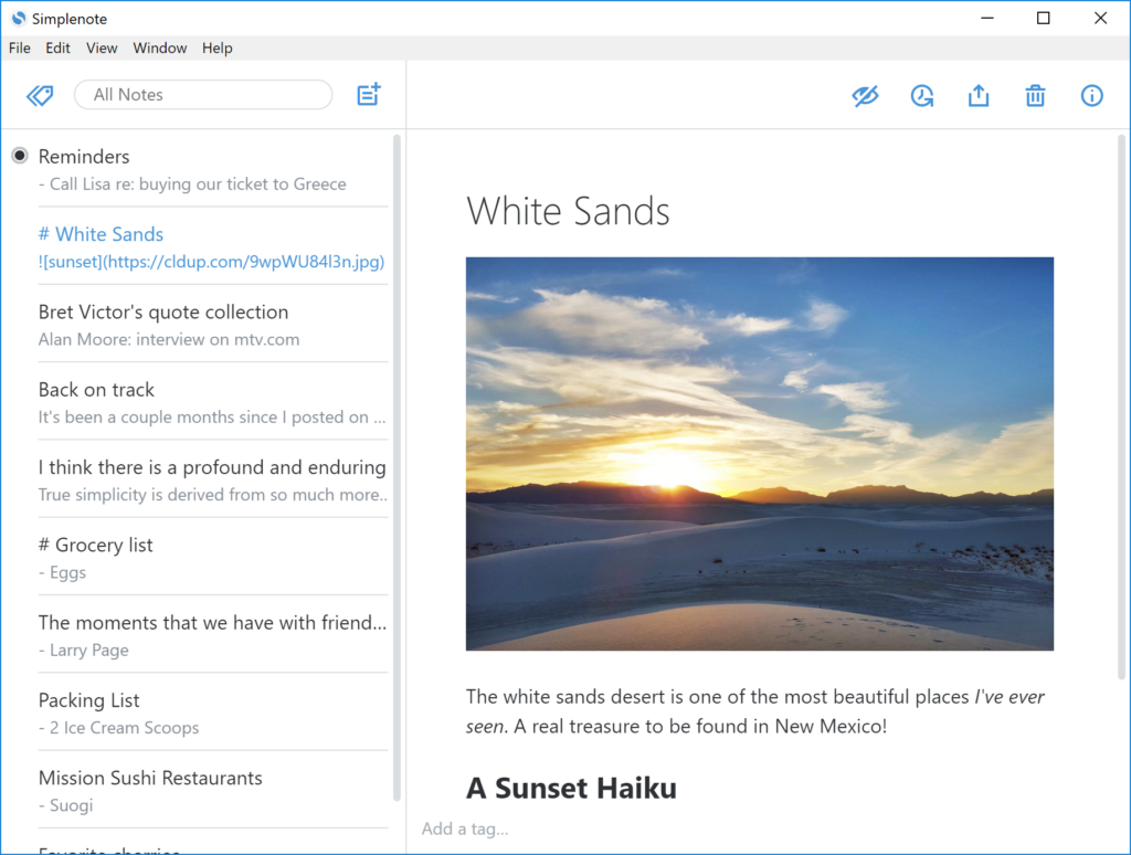 Simplenote - your simple app for note-taking. Image powered by Nimbus Platform