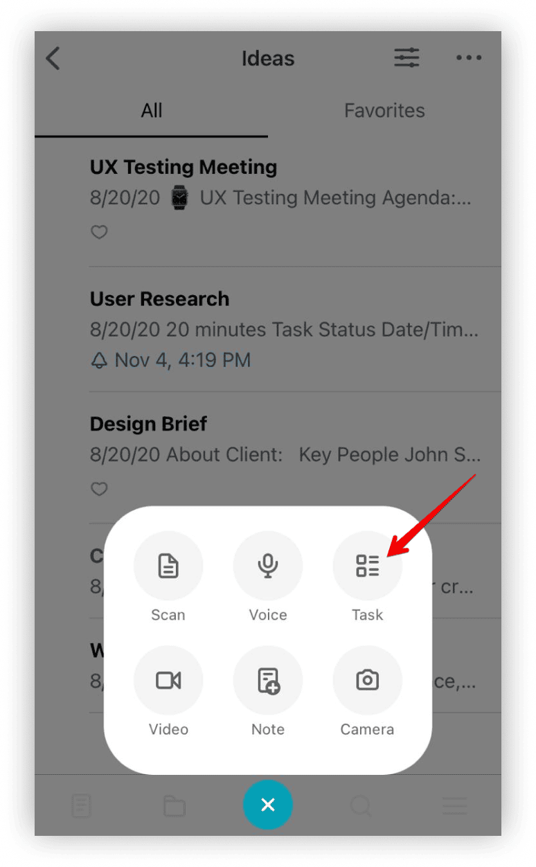 Long tap on the quick page creation button in the list of pages.

