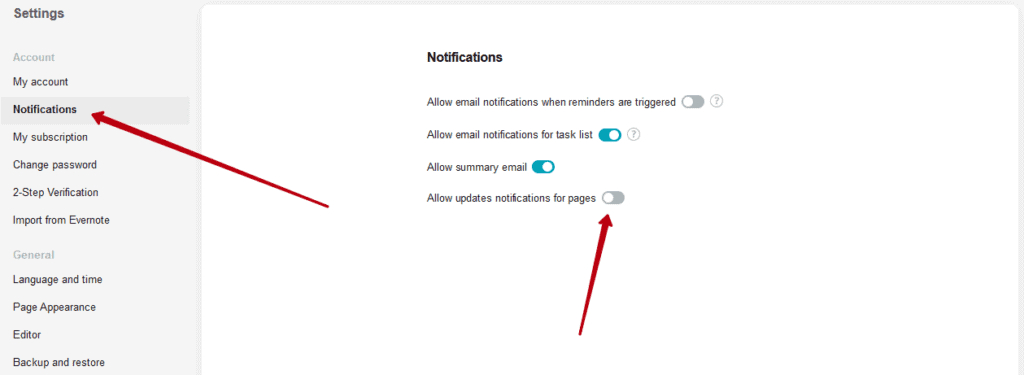Sie können auch E-Mail-Benachrichtigungen für alle Seiten deaktivieren.