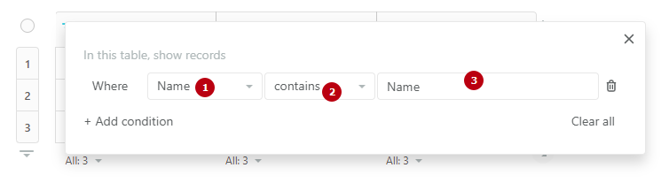 Next, you will see the filtering bar, where you can: