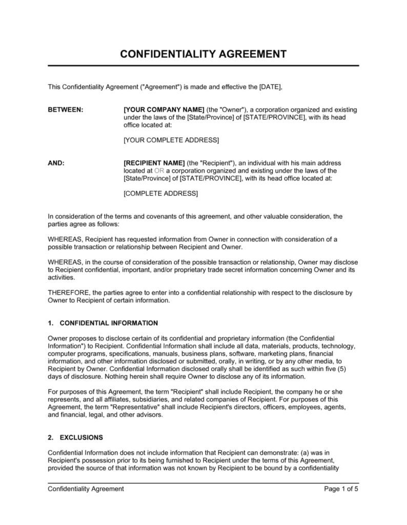 Confidentiality Agreement. Image powered by Nimbus Platform