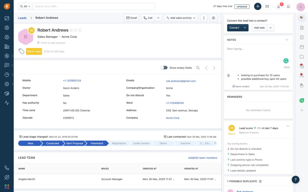 Freshsales is one of the 10 Top Customer and Client Database Software Solutions in 2023. Image by Nimbus