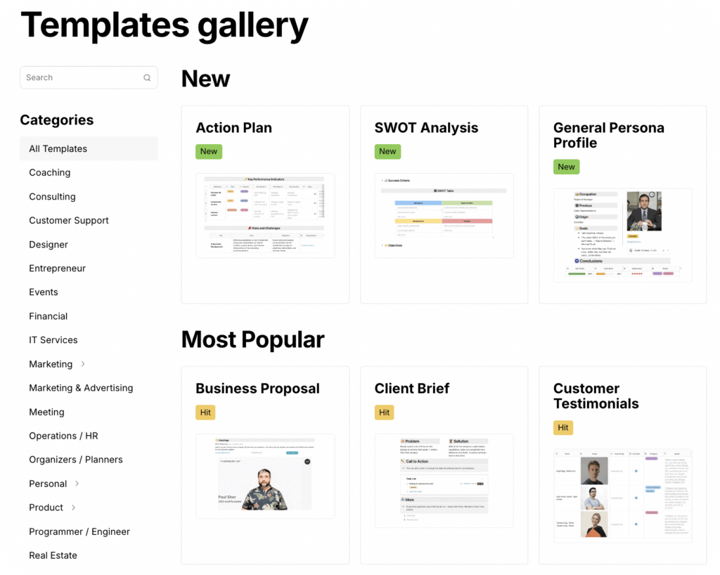 FuseBase template gallery. Image powered by FuseBase.